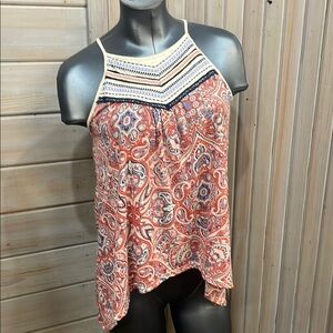 Xhilaration Pink and White Asymmetrical Sleeveless Tank Top